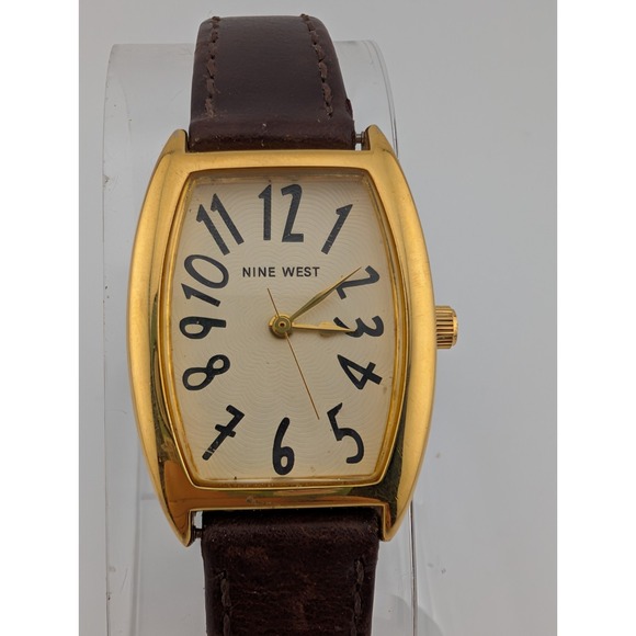 Nine West Watch Women 24mm Gold Case Brown Leather Band 9W/1448- New Battery - Picture 1 of 9